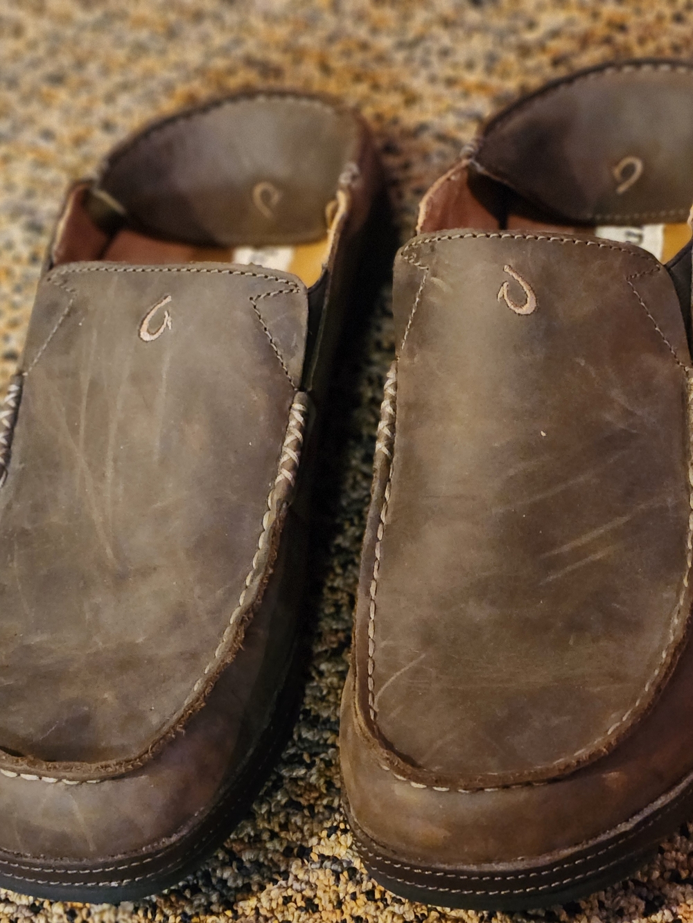 OluKai Men's Dark Brown Leather Slip-On Loafers